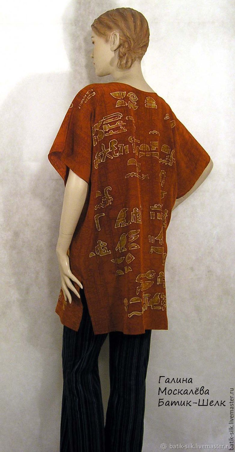 Блузка шелк Батик"Египет"Туника 100%шелк ручная роспись в интернет ...
