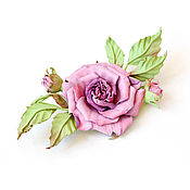 Brooch flower leather Solar red Astra