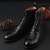 Обувь ручной работы handmade. Livemaster - original item Brogues are too high, from the finest crocodile leather, black color.. Handmade.