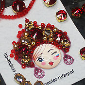 Материалы для творчества handmade. Livemaster - original item A set for a brooch with cubic zirconia Girl in a red kokoshnik with a template. Handmade.