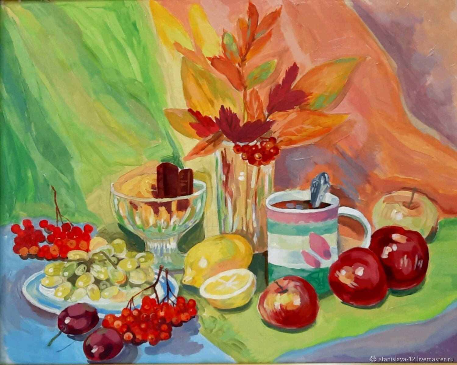 Картина Рябина, масло холст, в раме, 40x50 в интернет-магазине Ярмарка ...