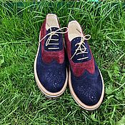Обувь ручной работы handmade. Livemaster - original item Oxford shoes blue / maroon suede. Handmade.