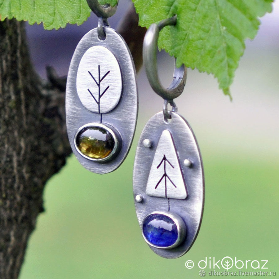 Forest earrings silver with sapphire and tourmaline, Earrings, Moscow,  Фото №1