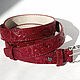 Narrow leather belt with embossed Red. Straps. Two Starlings. Online shopping on My Livemaster.  Фото №2