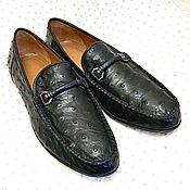 Обувь ручной работы handmade. Livemaster - original item Men`s moccasins made of genuine ostrich leather, in black.. Handmade.