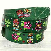 Аксессуары ручной работы. Ярмарка Мастеров - ручная работа Hawaii Leather Belt, Hand Painted Green Leather Belt. Handmade.