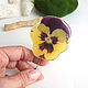 Brooch-needle Pansy Viola Real Flower Resin Jewelry Boho Brooch, Stick pin, Taganrog,  Фото №1