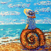Картины и панно handmade. Livemaster - original item Painting The Sea and the girl 30h30 cm. Handmade.
