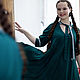 Вечернее изумрудное платье а-силуэта с серебряными лентами, Платья, Москва,  Фото №1