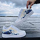 Кроссовки белые Nike Air Force 1 унисекс,кастом, ручная роспись, волна, Кроссовки, Волжский,  Фото №1