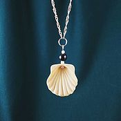 Украшения handmade. Livemaster - original item Shell. Mammoth tusk pendant with black pearls. Handmade.