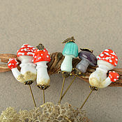 Украшения handmade. Livemaster - original item Brooch needle: Mushrooms, fly agarics. Lampwork boho nature glass. Handmade.