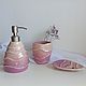 Набор керамический для ванной комнаты, розовый, 3 предмета, Диспенсеры и стаканы, Красное Село,  Фото №1