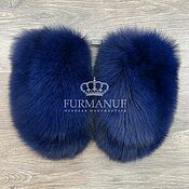Аксессуары ручной работы. Ярмарка Мастеров - ручная работа Fluffy blue mittens with fur. Handmade.