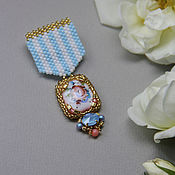 Enamel Gold blue beaded earrings Rococo Marie Antoinette style