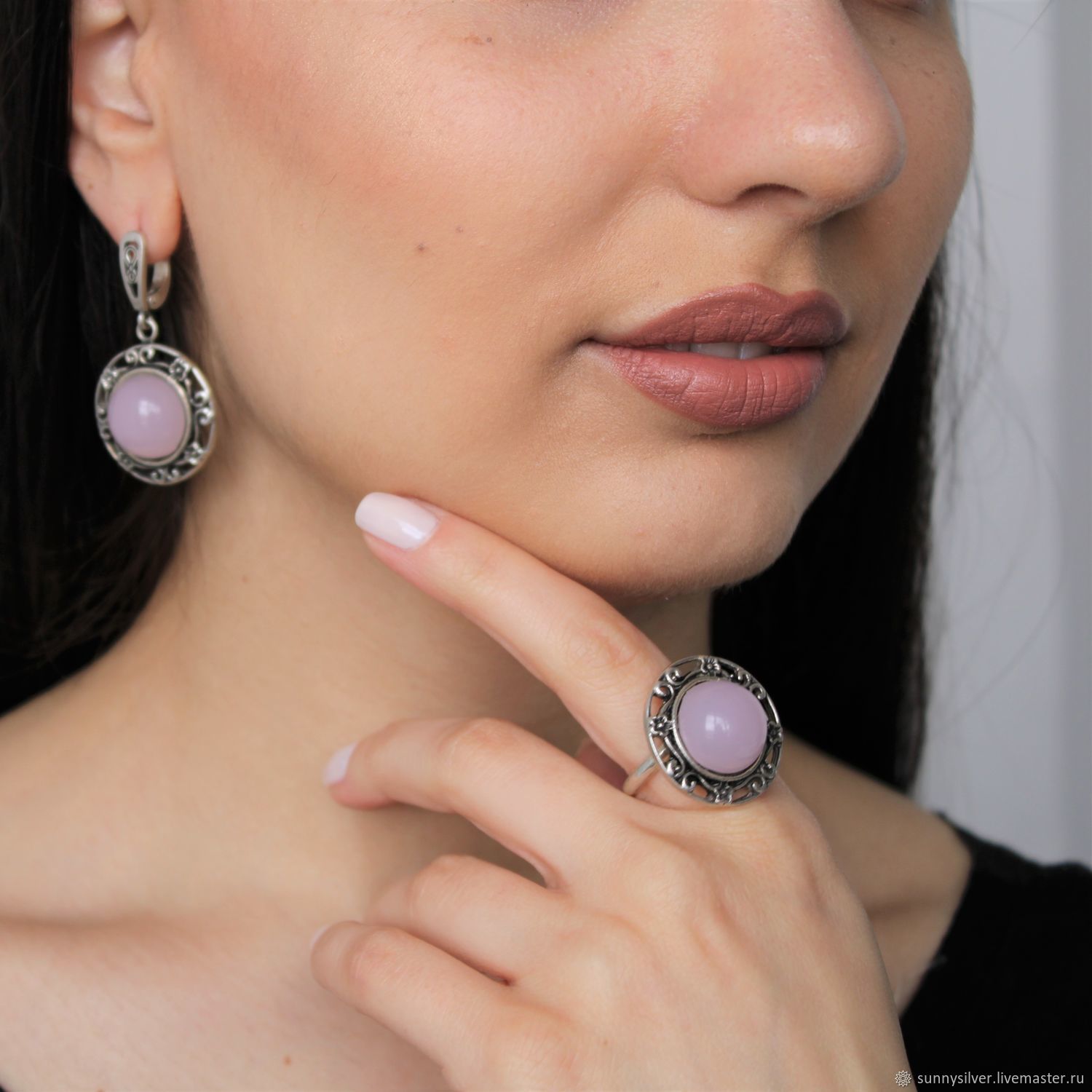 Delilah earrings and ring with rose quartz in 925 DD0039 silver, Jewelry Sets, Yerevan,  Фото №1