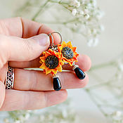 Украшения handmade. Livemaster - original item Handmade earrings with sunflower and Swarovski pearls. Handmade.