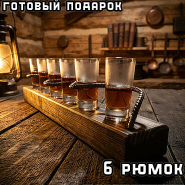 Для дома и интерьера ручной работы. Ярмарка Мастеров - ручная работа Шотница деревянная на 6 стопок с рюмками, под шоты. Подарок парню. Handmade.