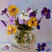 Картины и панно handmade. Livemaster - original item Oil painting flowers pansies bouquet in a vase in oil. Handmade.