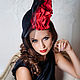 Эксклюзивная черная шляпа с цветами  для скачек "Опера", Hats1, St. Petersburg,  Фото №1