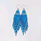 Blue earrings with beaded fringe, Tassel earrings, Kireevsk,  Фото №1