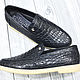 Men's loafers made of genuine crocodile leather, dark blue color. Loafers. SHOES&BAGS. My Livemaster. Фото №5