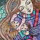 'Mama-angel,' mom with two kids, the picture with watercolor pencils, Pictures, Kaluga,  Фото №1
