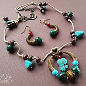 Украшения handmade. Livemaster - original item African amulet. Pendant with turquoise and earrings with malachite. Handmade.
