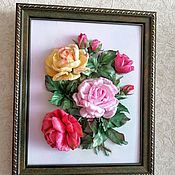 Картина вышитая лентами " Роза "Бордо" - миниатюра