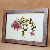 Картины и панно handmade. Livemaster - original item Embroidered flowers panel. embroidered flowers. Embroidered pattern. Hand embroidery. Handmade.
