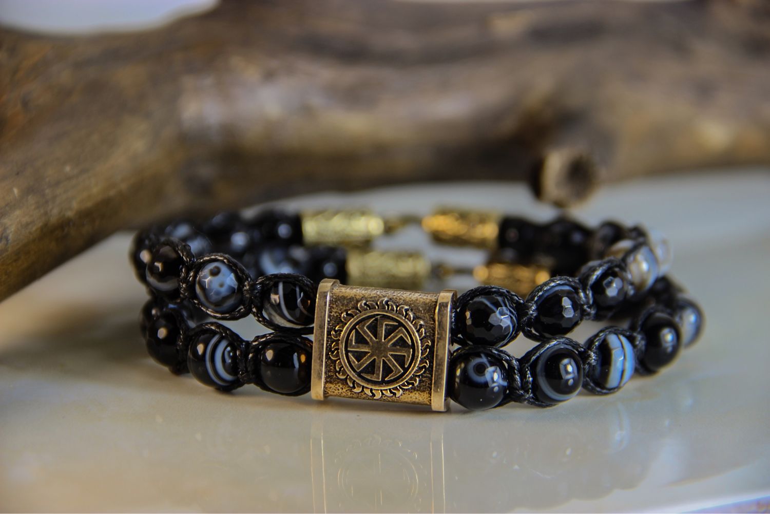Браслет мужской из агата славянский браслет коловрат оберег для мужчин ...