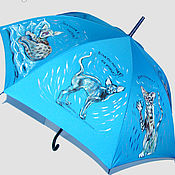 Зонт с авторской ручной росписью "Волны морские" женский