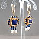 Blue earrings with lapis lazuli and pearl pendants, cross earrings, Earrings, Moscow,  Фото №1