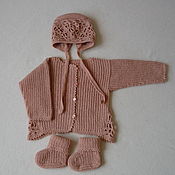 Одежда детская handmade. Livemaster - original item Tea rose knitted set. Handmade.