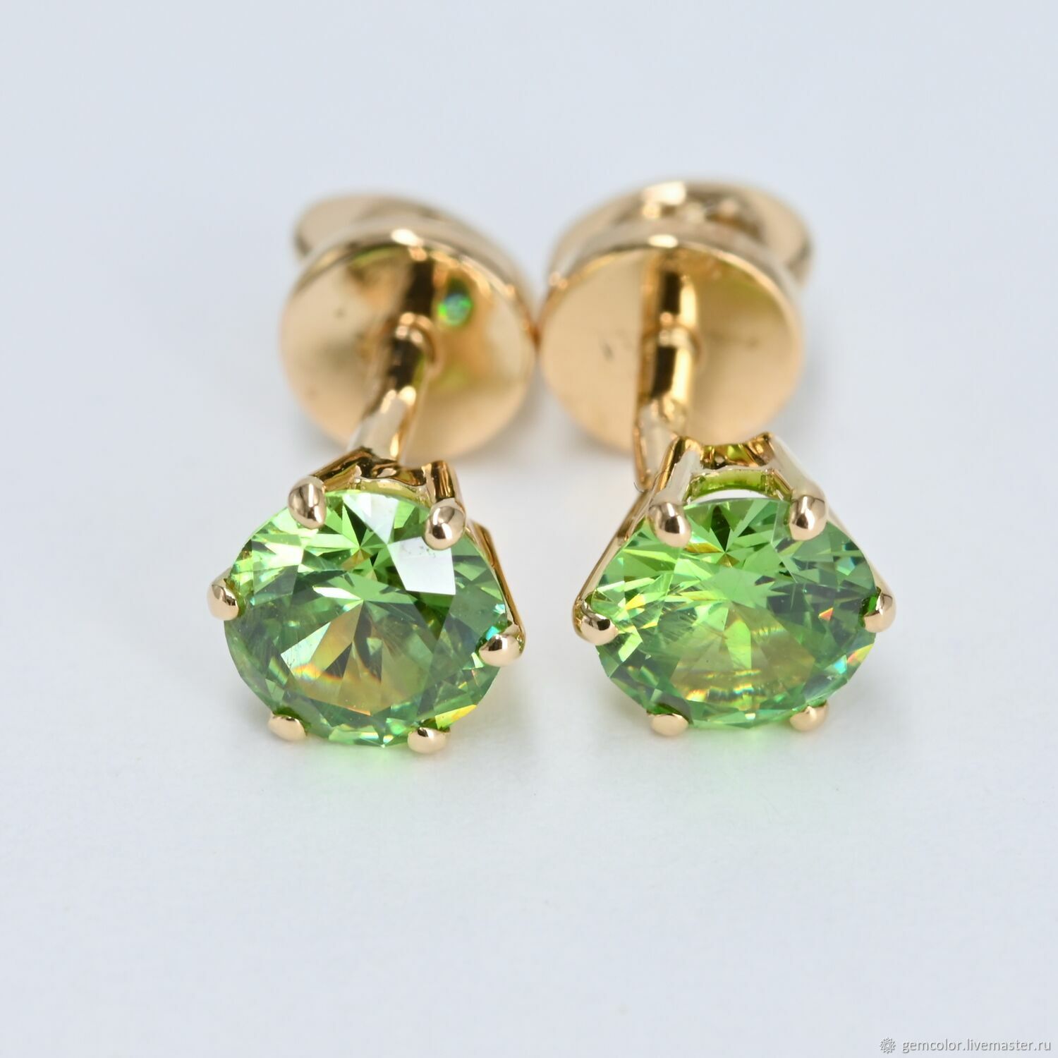 Sold! Stud earrings with demantoids, Stud earrings, Ekaterinburg,  Фото №1
