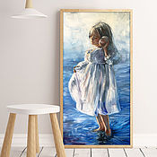 Картины и панно handmade. Livemaster - original item Girl and the sea, oil painting on canvas, painting for children.. Handmade.