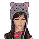 Hat with Cat ears, lace knitted ladies damizean, Caps, Orenburg,  Фото №1