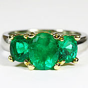 Украшения handmade. Livemaster - original item 3.50tcw Colombian Emerald Two Tone Gold Ring 18k, Three Stone Emerald. Handmade.