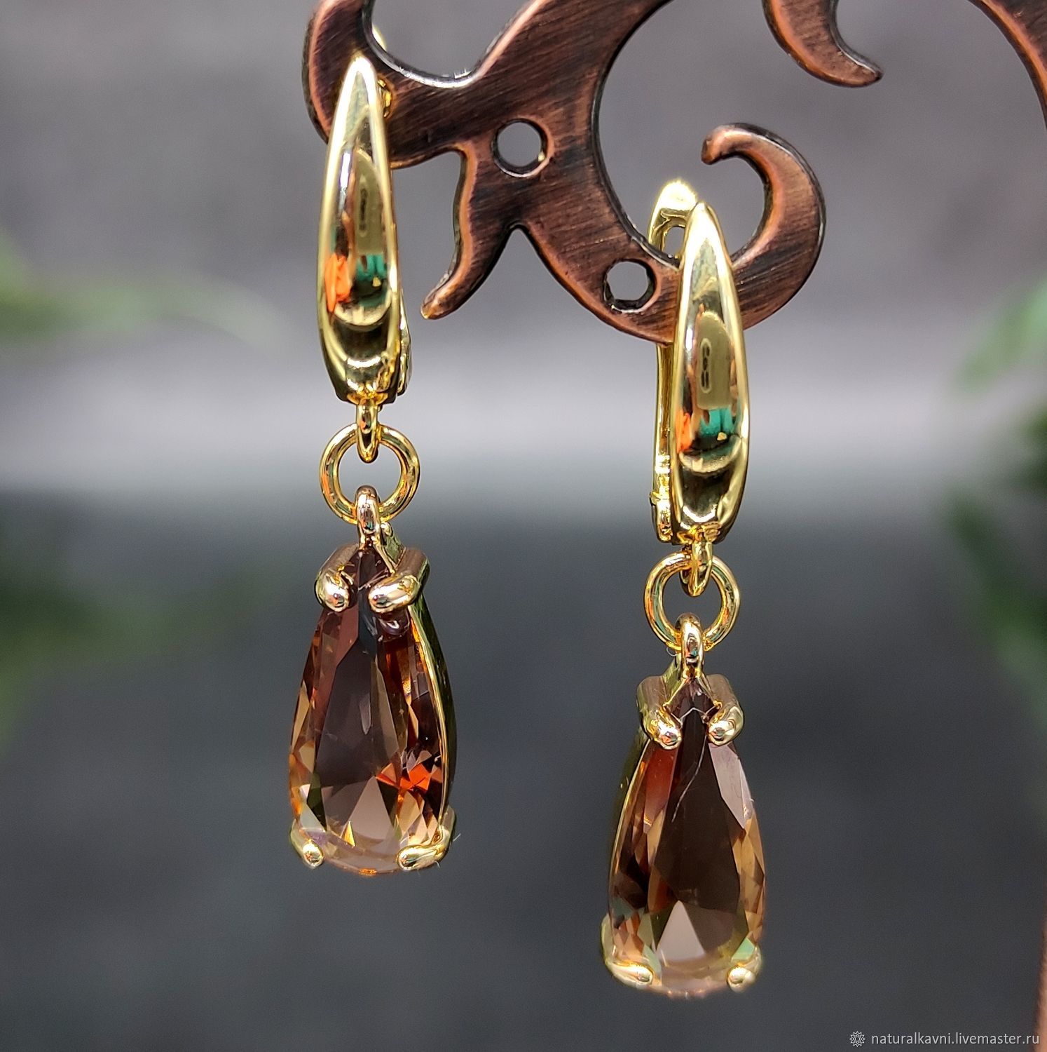 Серьги женские из фианитов под натуральный раухтопаз купить в интернет ...