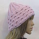 A cap with a lapel - honeycomb, in pearl pink color. Headwear Sets. Cozy corner (nadejdamoshkina). My Livemaster. Фото №6