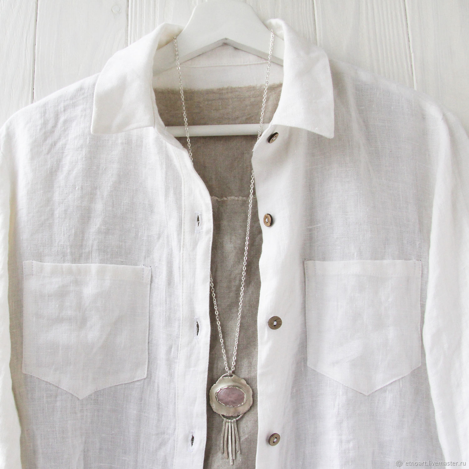 White women's shirt made of 100% linen, Shirts, Tomsk,  Фото №1