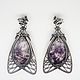 Silver earrings with charoite in art-nouveau style