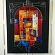 Vertical black painting 70 by 90 cm painting red blue yellow, Pictures, St. Petersburg,  Фото №1