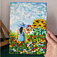 Painting Flowers Girl and Bouquet of flowers 15 x 21 Oil Sunflowers. Pictures. matryoshka (azaart). My Livemaster. Фото №5
