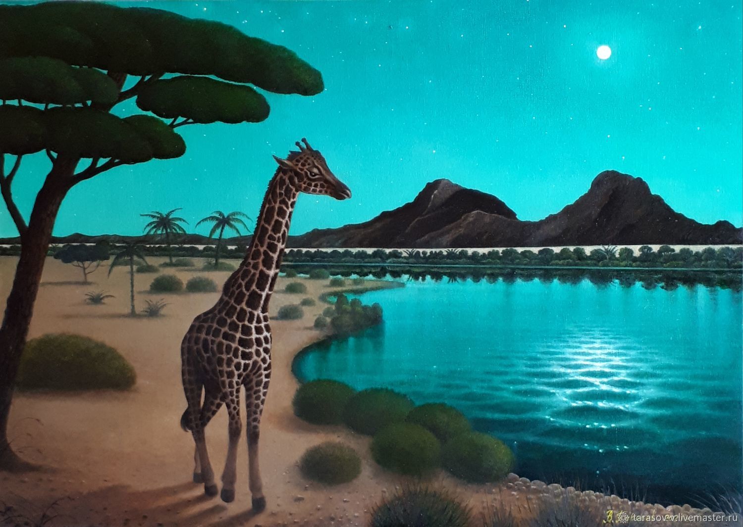 Жираф на озере