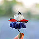 Iris leather brooch small flower marine style blue red white, Brooches, Kursk,  Фото №1