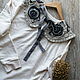 Order Removable linen collar embroidered with beads with roses, blue. ZanKa. Livemaster. . Collars Фото №3