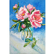Картины и панно handmade. Livemaster - original item Painting peonies bouquet of flowers in a vase oil still life.. Handmade.