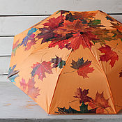 Аксессуары handmade. Livemaster - original item Painted folding umbrella Autumn leaves. Handmade.