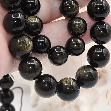 Материалы для творчества ручной работы. Ярмарка Мастеров - ручная работа Обсидиан натуральный черный золотистый бусины 10 и 12 мм БНК-171. Handmade.